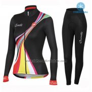 2016 Fahrradbekleidung Frau Castelli Shwarz Trikot Langarm und Tragerhose