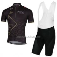 2017 Fahrradbekleidung Abu Dhabi Tour Shwarz Trikot Kurzarm und Tragerhose