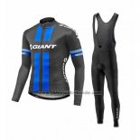 2017 Fahrradbekleidung Giant Blau und Grau Trikot Langarm und Tragerhose