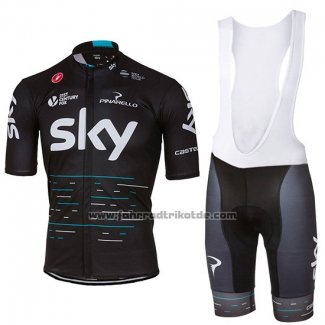 2017 Fahrradbekleidung Sky Shwarz Trikot Kurzarm und Tragerhose