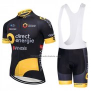 2018 Fahrradbekleidung Direct Energie Shwarz und Gelb Trikot Kurzarm und Tragerhose