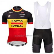 2018 Fahrradbekleidung Lotto Soudal Shwarz Gelb Rot Trikot Kurzarm und Tragerhose