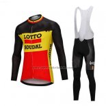 2018 Fahrradbekleidung Lotto Soudal Shwarz und Gelb Trikot Langarm und Tragerhose