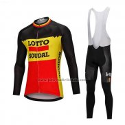 2018 Fahrradbekleidung Lotto Soudal Shwarz und Gelb Trikot Langarm und Tragerhose