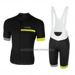 2018 Fahrradbekleidung RH+ Shwarz Grau Gelb Trikot Kurzarm und Tragerhose