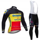 2019 Fahrradbekleidung Deceuninck Quick Step Shwarz Gelb Rot Trikot Langarm und Tragerhose