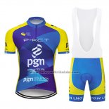 2019 Fahrradbekleidung PGN Blau Hell Gelb Trikot Kurzarm und Tragerhose