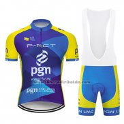 2019 Fahrradbekleidung PGN Blau Hell Gelb Trikot Kurzarm und Tragerhose