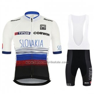 2019 Fahrradbekleidung Slowakeis Wei Blau Shwarz Trikot Kurzarm und Tragerhose