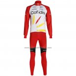 2020 Fahrradbekleidung Cofidis Wei Rot Trikot Langarm und Tragerhose