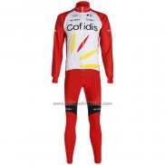 2020 Fahrradbekleidung Cofidis Wei Rot Trikot Langarm und Tragerhose