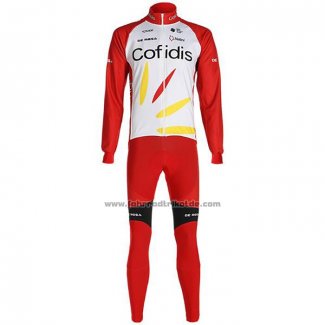 2020 Fahrradbekleidung Cofidis Wei Rot Trikot Langarm und Tragerhose