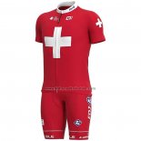 2020 Fahrradbekleidung Groupama-FDJ Champion Schweiz Trikot Kurzarm und Tragerhose