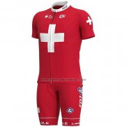 2020 Fahrradbekleidung Groupama-FDJ Champion Schweiz Trikot Kurzarm und Tragerhose