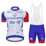 2021 Fahrradbekleidung Groupama-FDJ Rot Blau Wei Trikot Kurzarm und Tragerhose