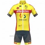 2021 Fahrradbekleidung Wallonie Bruxelles Gelb Trikot Kurzarm und Tragerhose