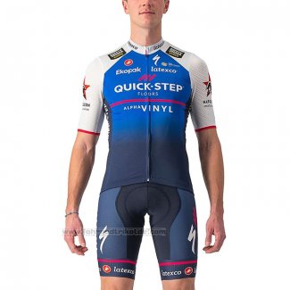 2022 Fahrradbekleidung Deceuninck Quick Step Blau Wei Trikot Kurzarm und Tragerhose