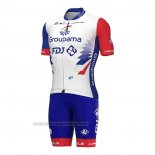 2022 Fahrradbekleidung Groupama Fdj Rot Blau Trikot Kurzarm und Tragerhose