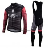 Fahrradbekleidung Bianchi Milano Petroso Shwarz Rot Trikot Langarm und Tragerhose