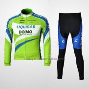 2010 Fahrradbekleidung Liquigas Doimo Blau und Grun Trikot Langarm und Tragerhose