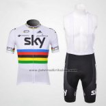 2012 Fahrradbekleidung Sky UCI Weltmeister Rot und Wei Trikot Kurzarm und Tragerhose