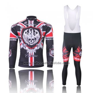 2013 Fahrradbekleidung Rock Racing Shwarz und Rot Trikot Langarm und Tragerhose