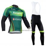 2014 Fahrradbekleidung Europcar Shwarz und Grun Trikot Langarm und Tragerhose