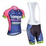 2014 Fahrradbekleidung Lampre Merida Rosa und Blau Trikot Kurzarm und Tragerhose