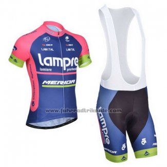 2014 Fahrradbekleidung Lampre Merida Rosa und Blau Trikot Kurzarm und Tragerhose