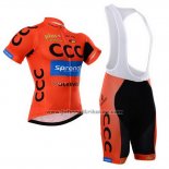 2015 Fahrradbekleidung CCC Shwarz und Orange Trikot Kurzarm und Tragerhose