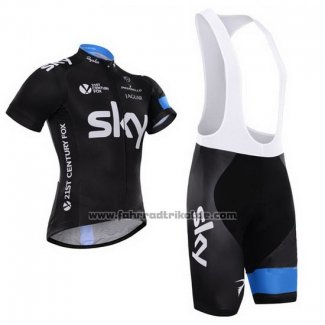 2015 Fahrradbekleidung Sky Azurblau und Shwarz Trikot Kurzarm und Tragerhose