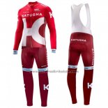 2016 Fahrradbekleidung Katusha Alpecin Wei und Rot Trikot Langarm und Tragerhose