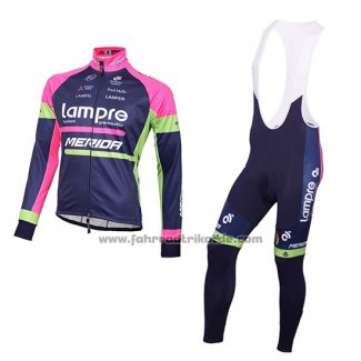 2016 Fahrradbekleidung Lampre Blau und Rosa Trikot Langarm und Tragerhose