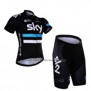 2016 Fahrradbekleidung Sky Wei und Shwarz Trikot Kurzarm und Tragerhose