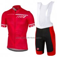 2017 Fahrradbekleidung Castelli Rot Trikot Kurzarm und Tragerhose