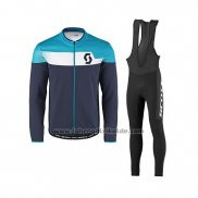 2017 Fahrradbekleidung Scott Blau Trikot Langarm und Tragerhose