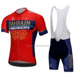 2018 Fahrradbekleidung Bahrain Merida Rot Trikot Kurzarm und Tragerhose