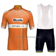 2018 Fahrradbekleidung Boels Dolmans Orange Trikot Kurzarm und Tragerhose