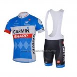 2018 Fahrradbekleidung Garmin Sharp Blau Trikot Kurzarm und Tragerhose