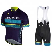 2018 Fahrradbekleidung Specialized Blau Gelb Wei Trikot Kurzarm und Tragerhose