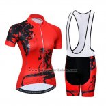 2019 Fahrradbekleidung Frau Weimostar Rot Trikot Kurzarm und Tragerhose