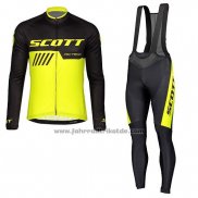 2019 Fahrradbekleidung Scott Shwarz Gelb Trikot Langarm und Tragerhose