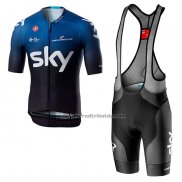 2019 Fahrradbekleidung Sky Aero Shwarz Blau Trikot Kurzarm und Tragerhose