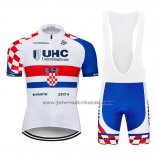2019 Fahrradbekleidung UHC Wei Rot Blau Trikot Kurzarm und Tragerhose