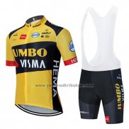 2020 Fahrradbekleidung Jumbo Visma Gelb Shwarz Trikot Kurzarm und Tragerhose