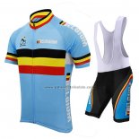 2021 Fahrradbekleidung Belgien Azurblau Trikot Kurzarm und Tragerhose