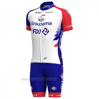 2021 Fahrradbekleidung Groupama-FDJ Rot Blau Trikot Kurzarm und Tragerhose