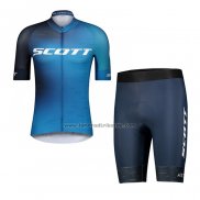 2021 Fahrradbekleidung Scott Shwarz Blau Trikot Kurzarm und Tragerhose