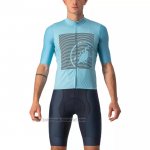 2022 Fahrradbekleidung Castelli Hellblau Grau Trikot Kurzarm und Tragerhose
