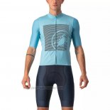 2022 Fahrradbekleidung Castelli Hellblau Grau Trikot Kurzarm und Tragerhose